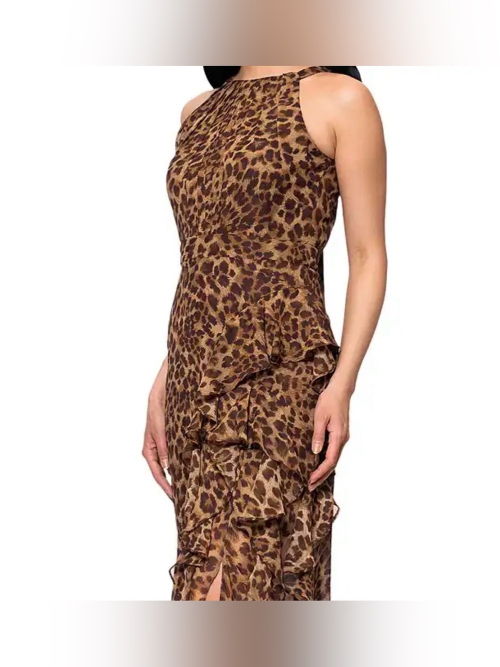 Betsy & Adam Halter Leopard Print Ruffle A Line Maxi Dress Size 16W. NWT. - Picture 4 of 5